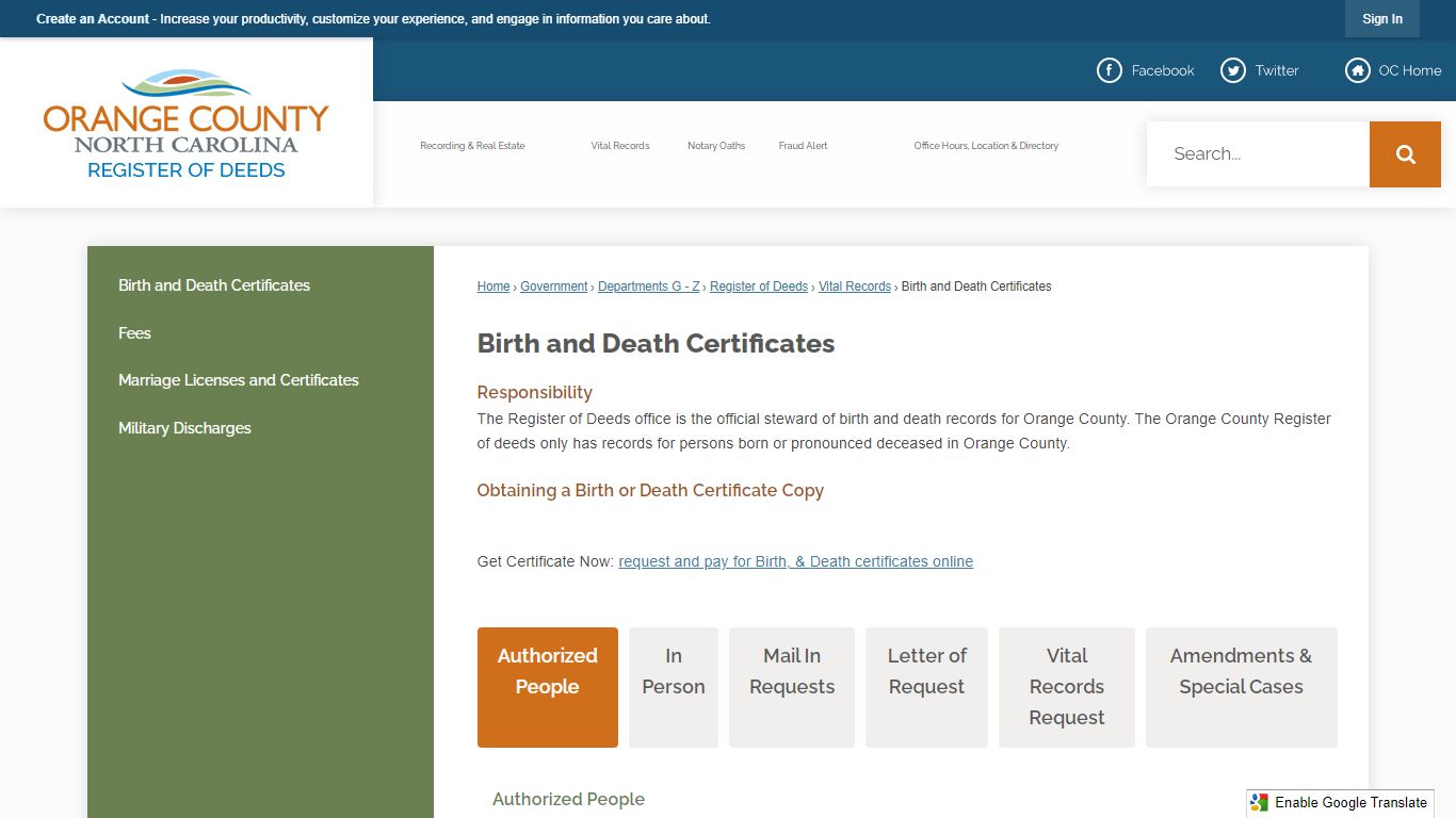 Birth and Death Certificates | Orange County, NC