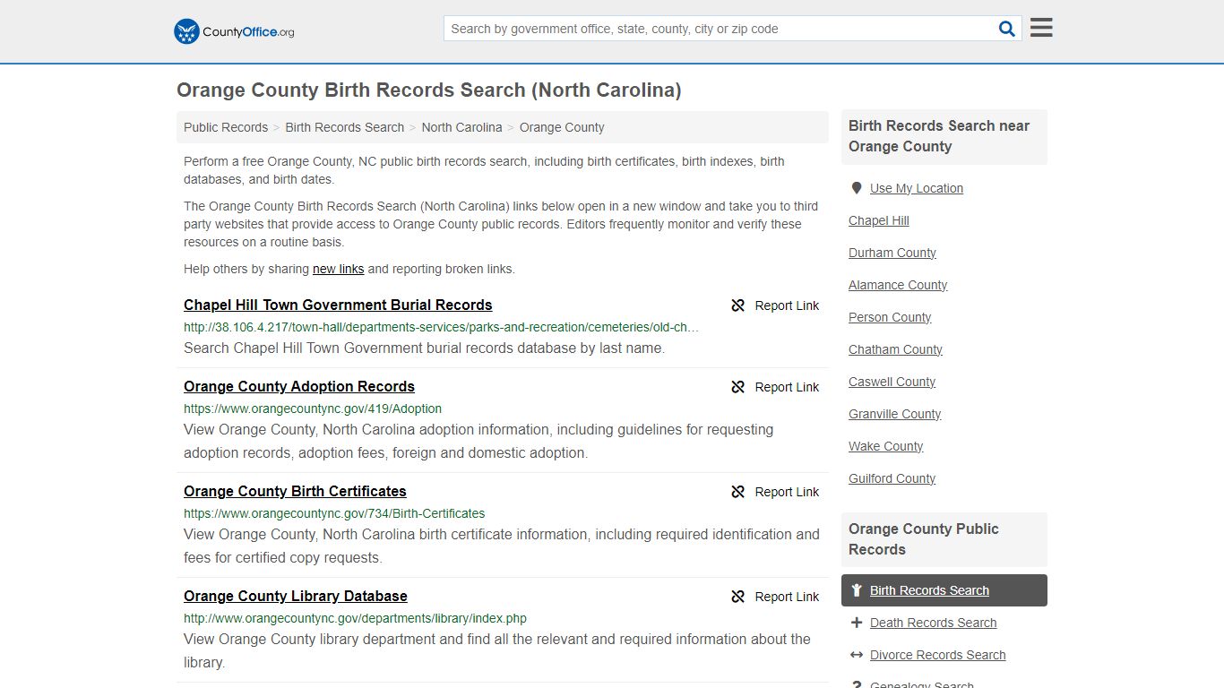 Orange County Birth Records Search (North Carolina) - County Office