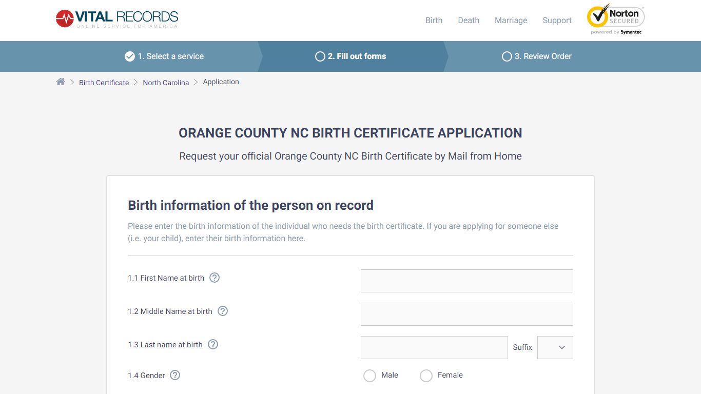 Orange County NC Birth Certificate Application